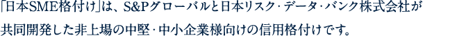 ｢日本SME格付け｣は、S&Pグローバルと日本リスク・データ・バンク株式会社が共同開発した非上場の中堅・中小企業様向けの信用格付けです。